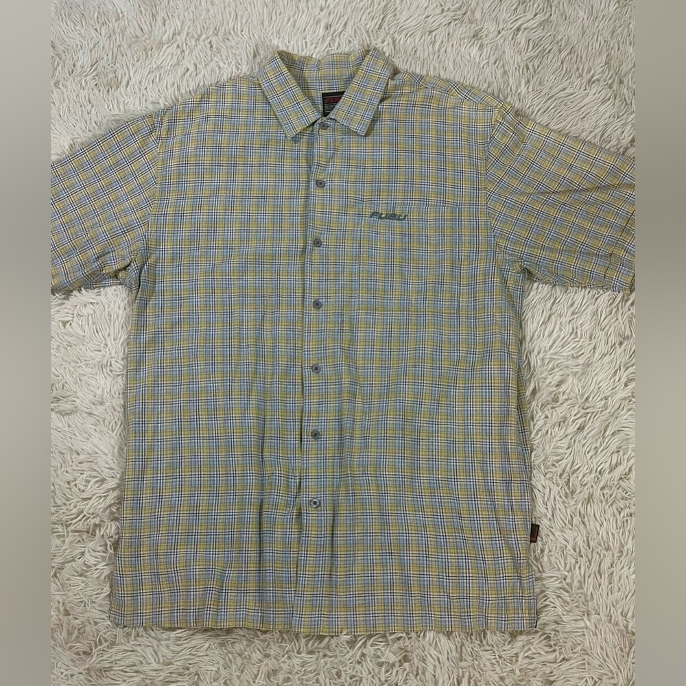 Size L Y2K Authentic FUBU Button‎ Up 2000’s Plaid Blue Yellow